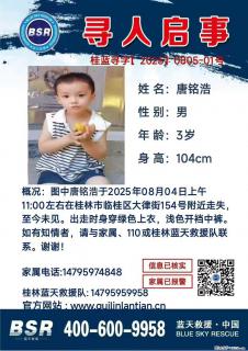 【寻人启事】图中唐铭浩于2025年08月04日上午11:00左右在桂林市临桂区大律街154号附近走失 - 衡阳28生活网 hy.28life.net